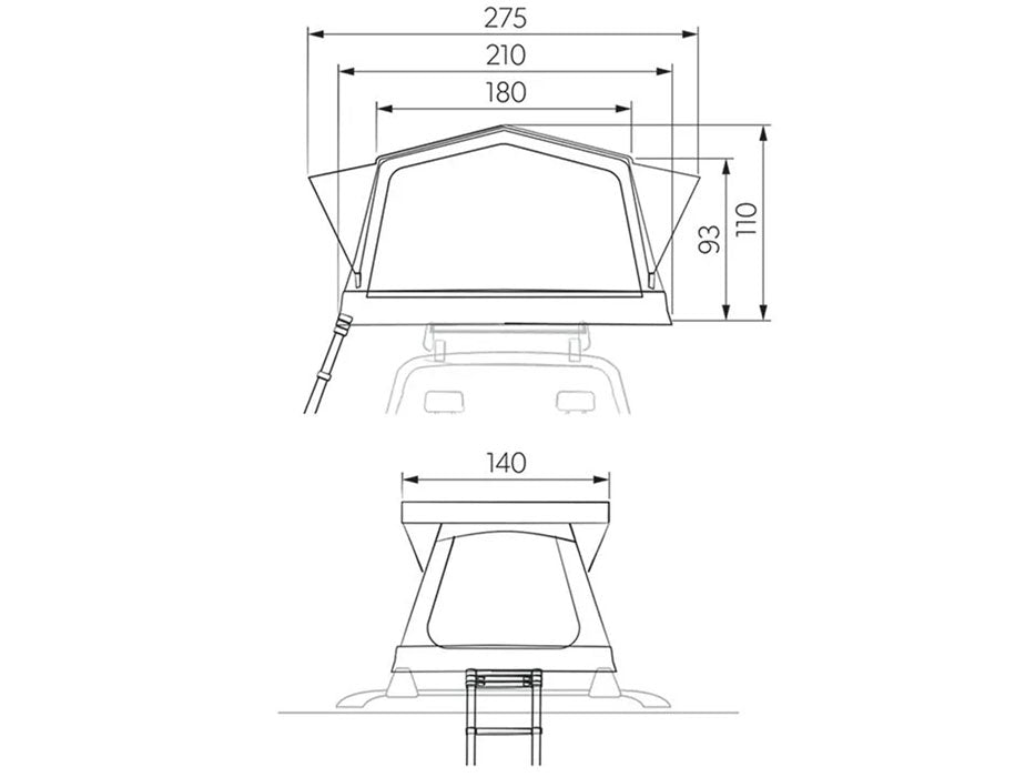 DOMETIC-TRT-140-AIR-INFLATABLE-ROOF-TOP-TENT-Dimensions Measurement Detail